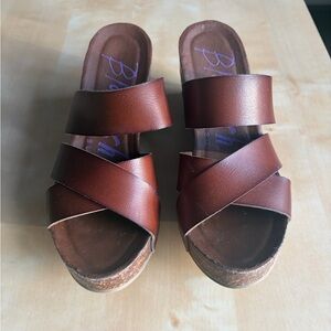 Blowfish Brown Leather Crisscross Slide Sandals - Women
